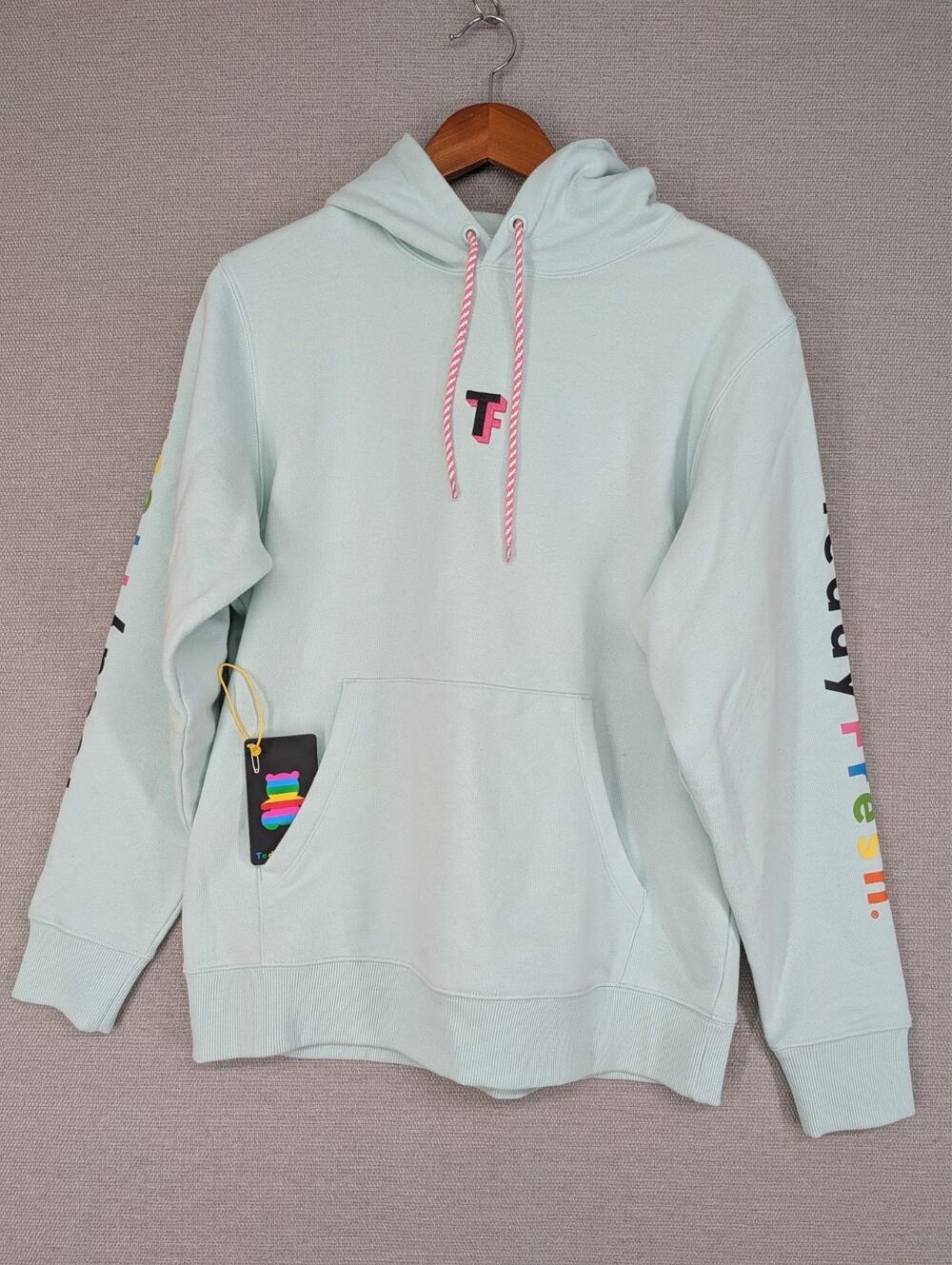 Teddy Fresh Hoodie Heavy S Uni Pullover Sleeve Spellout Pastel Green Embroidered